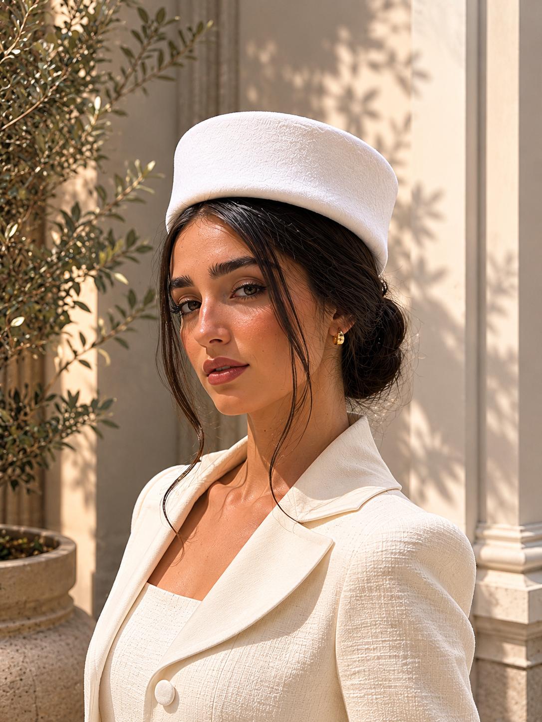 novia elegante con sombrero sencillo